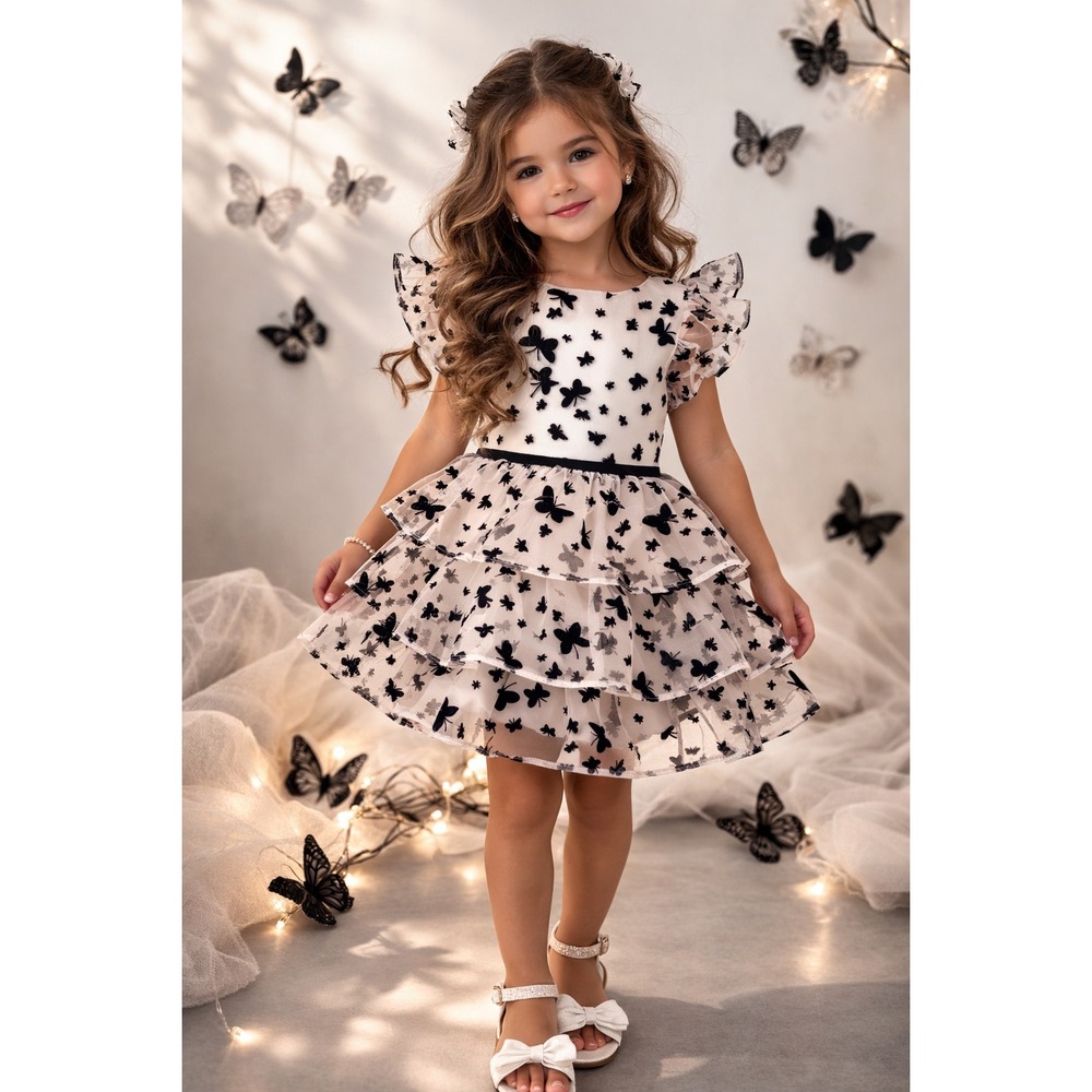 Pastourelle Pippa & Julie Dress Pink Butterfly Tiered Ruffle Kids Girls Size 5